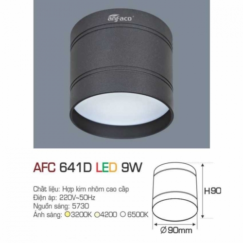 Đèn lon ốp nổi Anfaco AFC 641D vỏ đen 9W ánh sáng trung tính