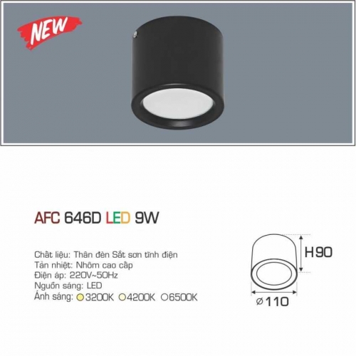 Đèn ốp nổi cao cấp Anfaco AFC 646D vỏ đen ánh sáng trung tính 9W