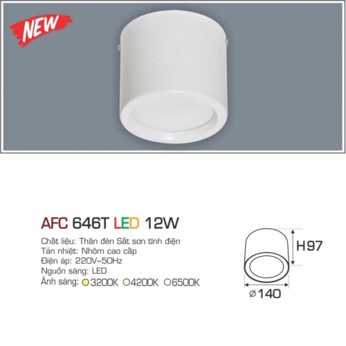 Đèn ốp nổi cao cấp Anfaco AFC 646T vỏ trắng  ánh sáng trung tính 12W