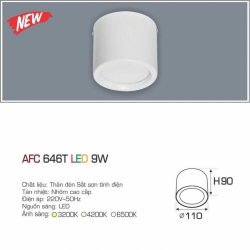 Đèn ốp nổi cao cấp Anfaco AFC 646T vỏ trắng ánh sáng trung tính 9W