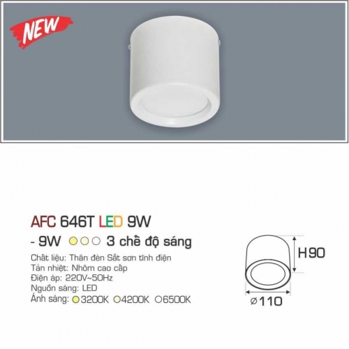Đèn ốp nổi cao cấp Anfaco AFC 646T vỏ trắng 3 chế độ 9W