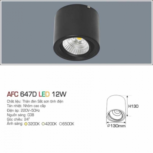 Đèn lon nổi Anfaco AFC 647D vỏ đen 12W ánh sáng trắng