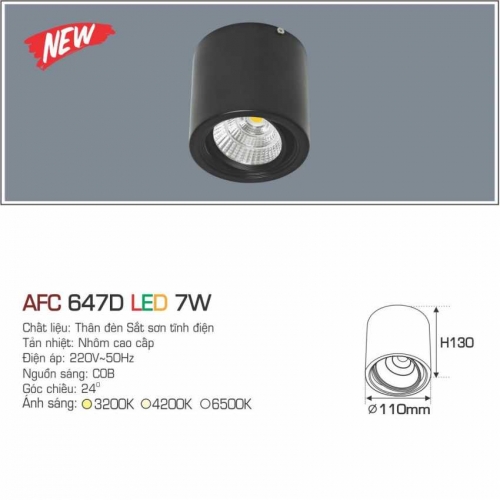 Đèn lon nổi Anfaco AFC 647D vỏ đen 7W ánh sáng vàng