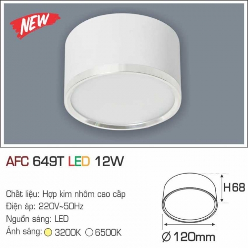 Đèn ốp nổi Anfaco AFC 649T vỏ trắng 12W ánh sáng trắng