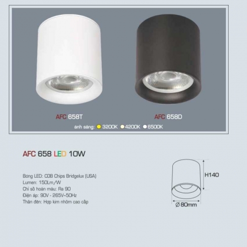 Đèn Lon ốp nổi Anfaco AFC 658D vỏ đen 10W ánh sáng trung tính