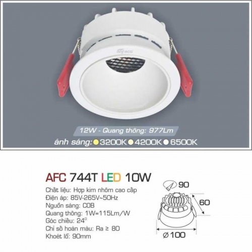 Đèn âm trần cao cấp Anfaco AFC 744T - 10W Chóa trắng
