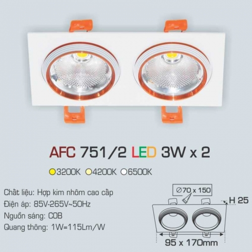 Đèn âm trần downlight Anfaco AFC 751/2 3WX2