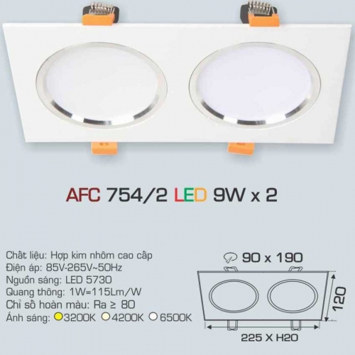 Đèn âm trần downlight Anfaco AFC 754/2 9Wx2