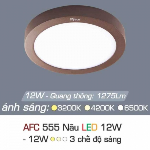 Đèn ốp trần Anfaco AFC 555 viền nâu 12W 3 màu