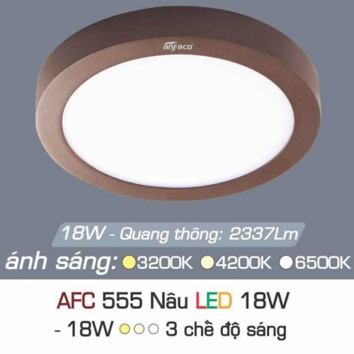 Đèn ốp trần Anfaco AFC 555 viền nâu 18W 3 màu