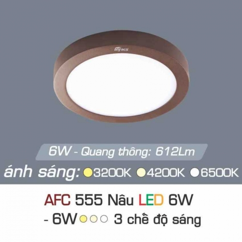Đèn ốp trần Anfaco AFC 555 viền nâu 6W 3 màu