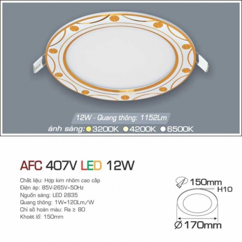 Đèn âm trần downlight Anfaco AFC 407V LED 12W