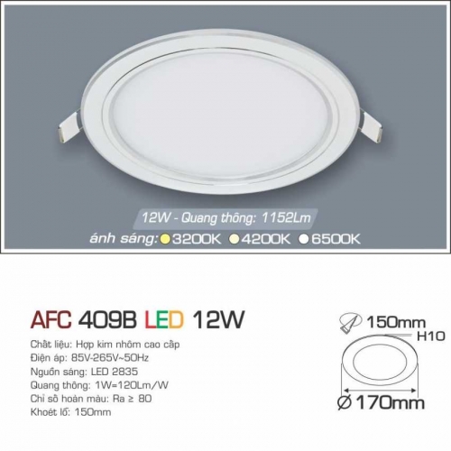 Đèn âm trần downlight Anfaco AFC 409B LED 12W