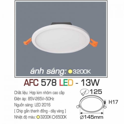 Đèn âm trần downlight Anfaco AFC 578 LED 13W ánh sáng Vàng