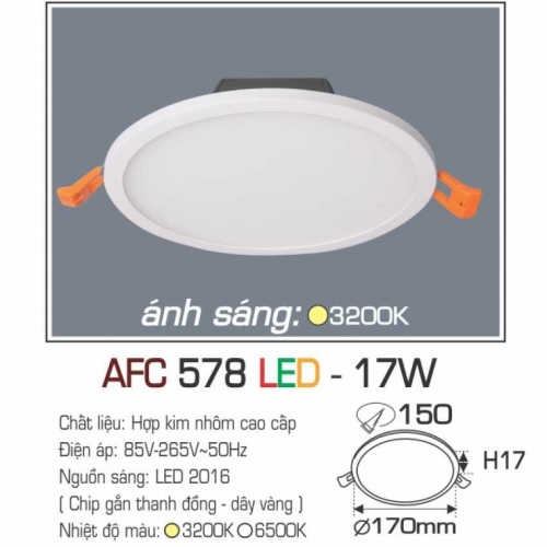 Đèn âm trần downlight Anfaco AFC 578 LED 17W ánh sáng Vàng