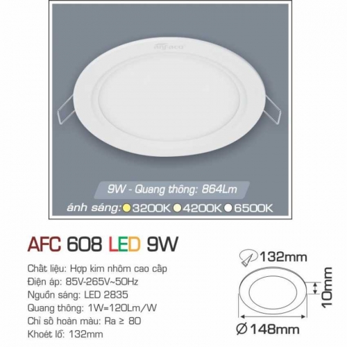 Đèn âm trần downlight Anfaco AFC 608 LED 9W