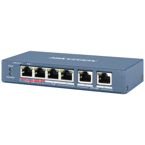 Switch mạng Hi POE 4 cổng 100M, 2 cổng uplink 10/100M, Layer 2 DS-3E0106HP-E