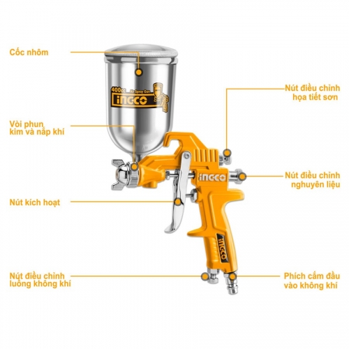 Súng phun sơn khí nén giá rẻ Ingco ASG4042