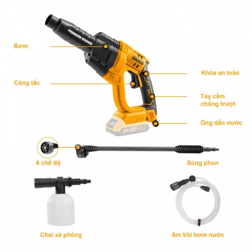 Máy rửa xe dùng pin 20V INGCO CPWLI2008