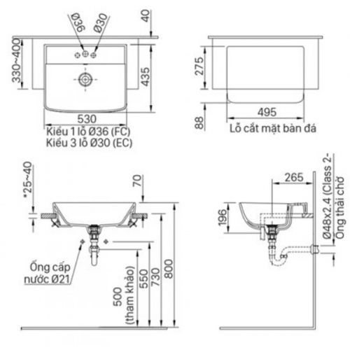 Chậu rửa bán âm L-345V