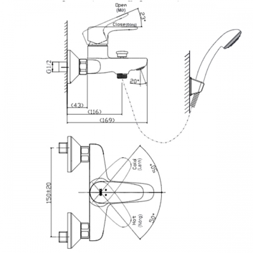 Sen tắm gắn tường BFV-1113S-4C