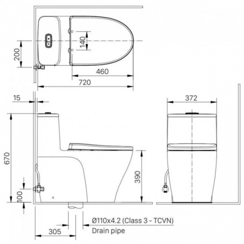 Bàn cầu 1 khối + nắp rửa cơ AC-989 + CW-S32VN