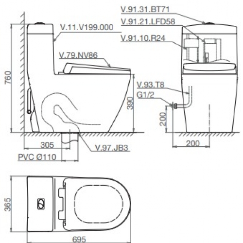 Bàn cầu một khối V199 + VG826 + VG853