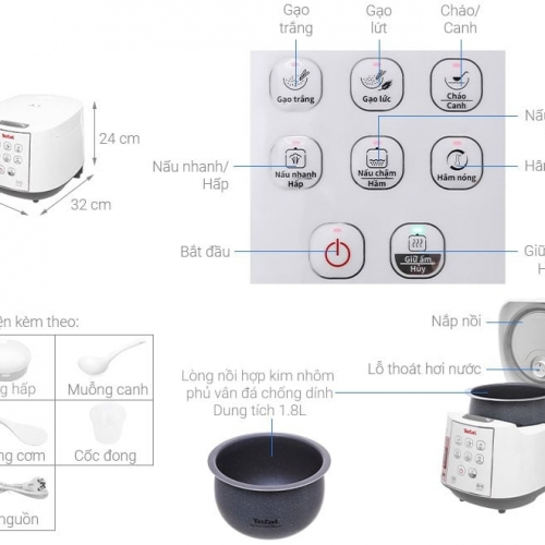 Nồi Cơm Điện Tử Tefal RK733168 1.8L TRẮNG