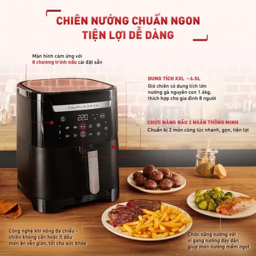 Nồi chiên không dầu Tefal 2in1 Easy Fry& Grill Classis EY801815 6.5L XXL