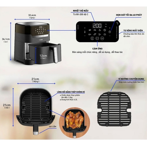 Nồi Chiên Không Dầu Tefal 2In1 Easy Fry & Grill Precision EY505815 4.2L