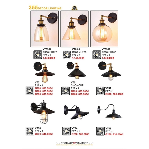 Đèn tường thiết kế 355 VT03B