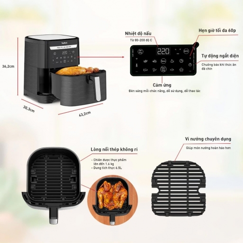 Nồi chiên không dầu Tefal 2in1 Easy Fry& Grill Classis EY801815 6.5L XXL