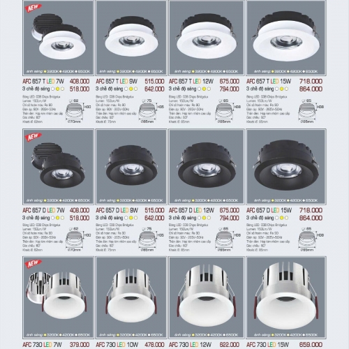 Đèn LED ầm trần cao cấp Anfaco vỏ trắng AFC 657T 7W 3 chế độ