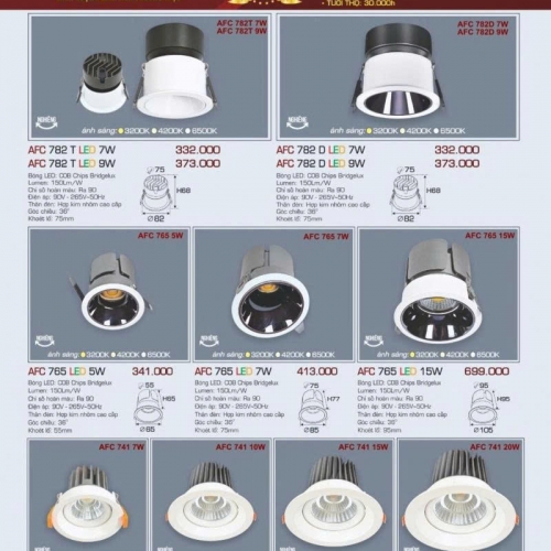 Đèn LED âm trần Anfaco chóa đen AFC 782D 7W