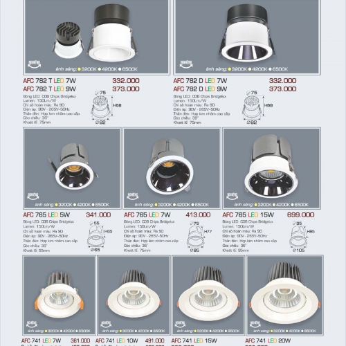 Đèn LED âm trần Anfaco AFC 741-7W 3 chế độ 