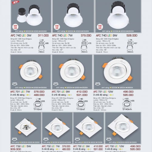 Đèn âm trần Anfaco Led AFC 740-7W giảm chói 