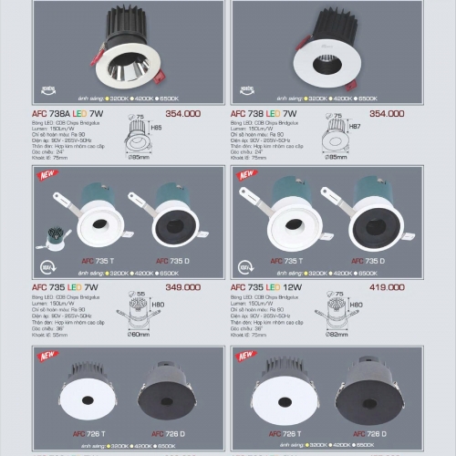Đèn LED âm trần Anfaco AFC 738A 7W 