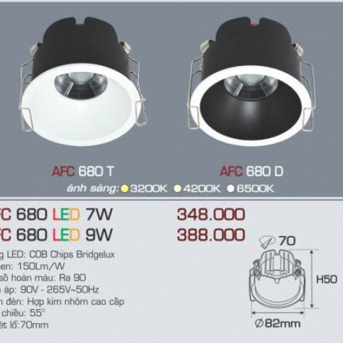 Đèn LED âm trần Anfaco AFC 680D 9W - chóa đen