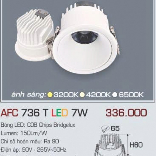Đèn LED âm trần Anfaco AFC 736T 7W - chóa trắng