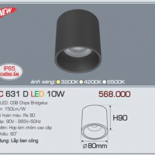 Đèn LED ốp nổi Anfaco AFC 631D 10W IP65 vỏ đen