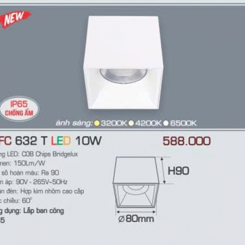 Đèn LED vuông ốp nổi Anfaco AFC 632T 10W IP65 vỏ trắng