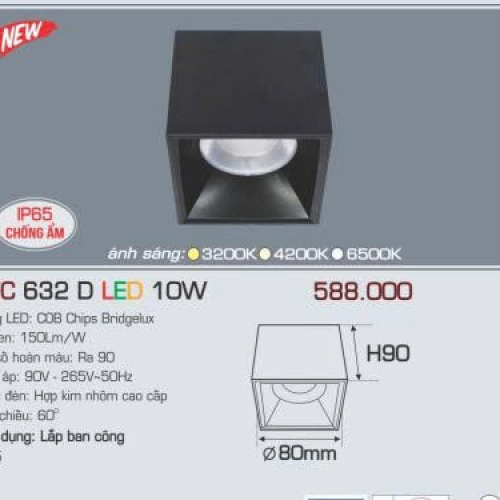Đèn LED vuông ốp nổi Anfaco AFC 632D 10W IP65 vỏ đen