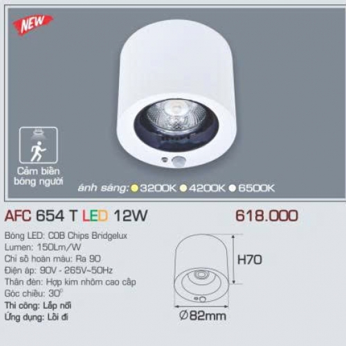 Đèn LED ốp nổi Anfaco AFC 654T 12W cảm biến vỏ trắng