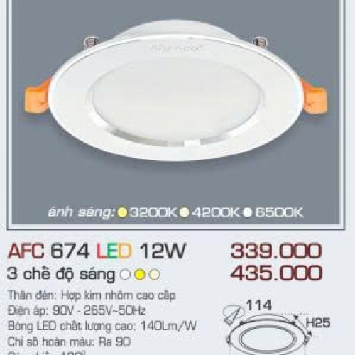 Đèn âm trần downlight Anfaco AFC 674T LED 12W