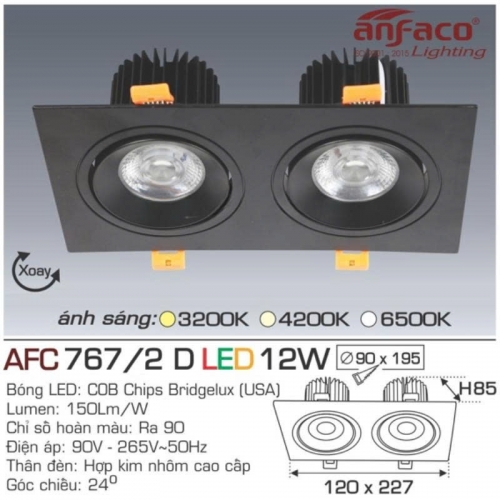 Đèn LED âm trần Anfaco AFC 767D/2-12W