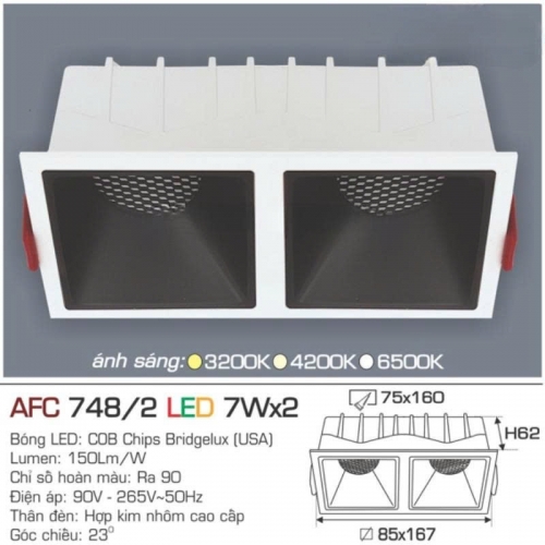 Đèn LED âm trần Anfaco AFC 748/2-7Wx2