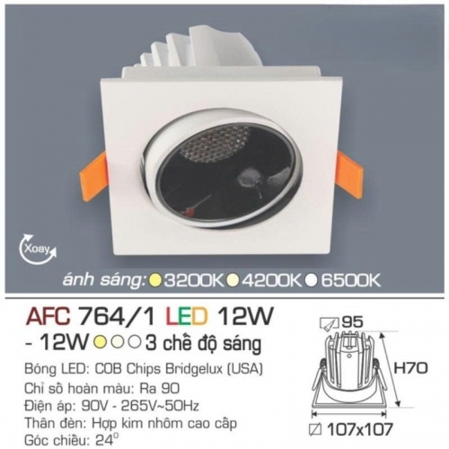 Đèn LED âm trần Anfaco AFC 764/1-12W 3 chế độ