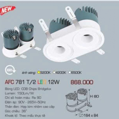 Đèn LED âm trần Anfaco AFC 781T/2-12Wx2 viền trắng