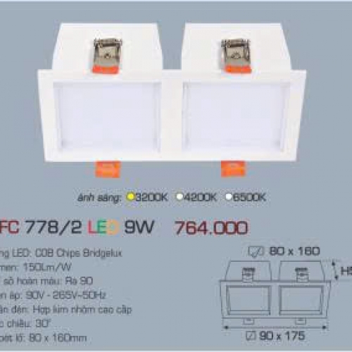 Đèn LED âm trần Anfaco AFC 778/2-9Wx2