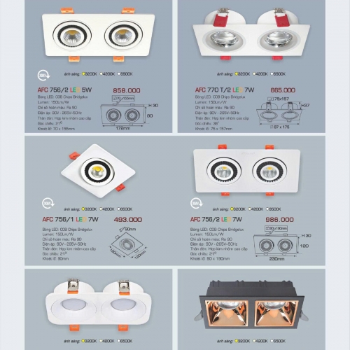 Đèn LED âm trần Anfaco AFC 772D/2-7Wx2